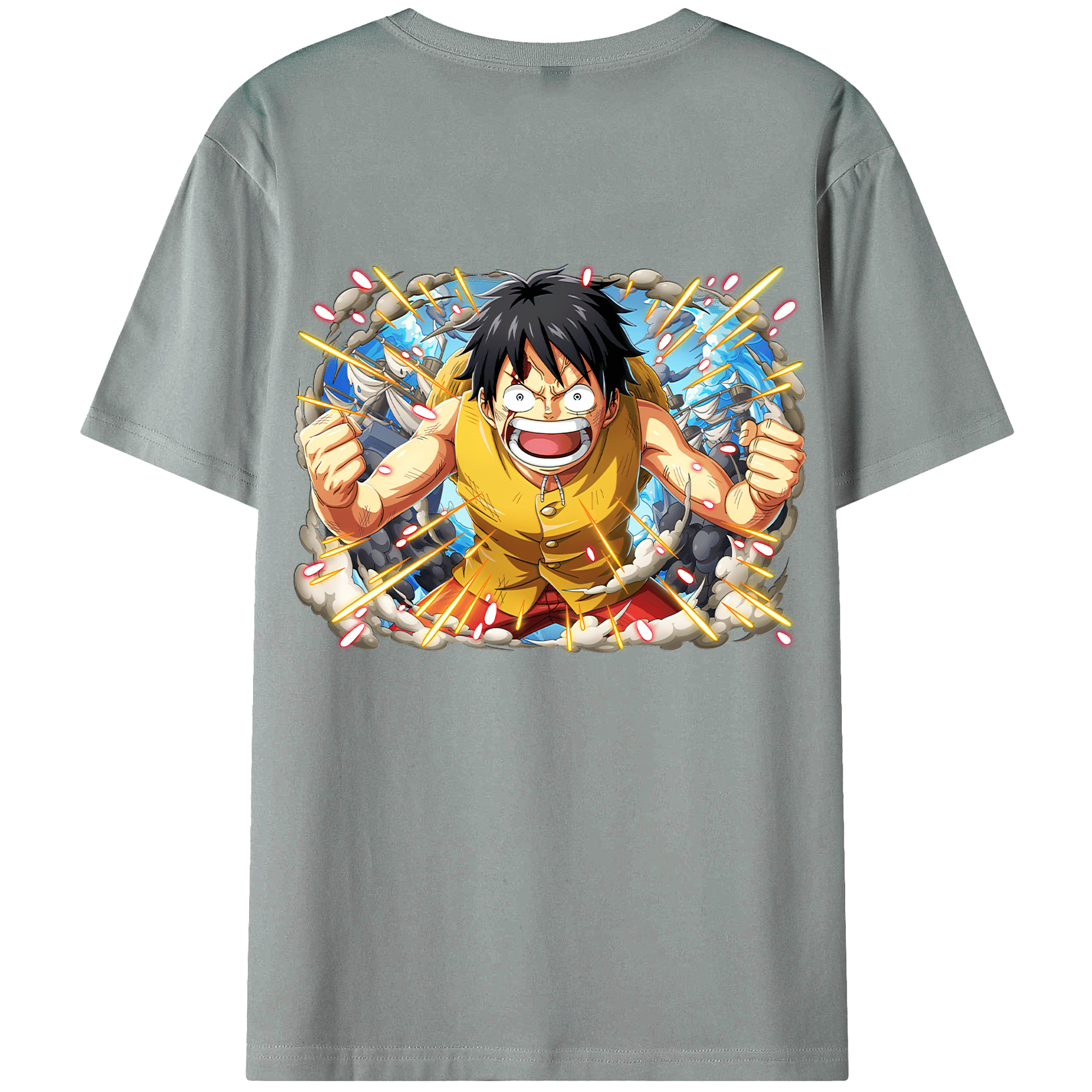 ワンピース モンキー・D・ルフィ ONE PIECE Monkey D. Luffy 綿100％ メンズ半袖Tシャツ（バックプリント） 通気性